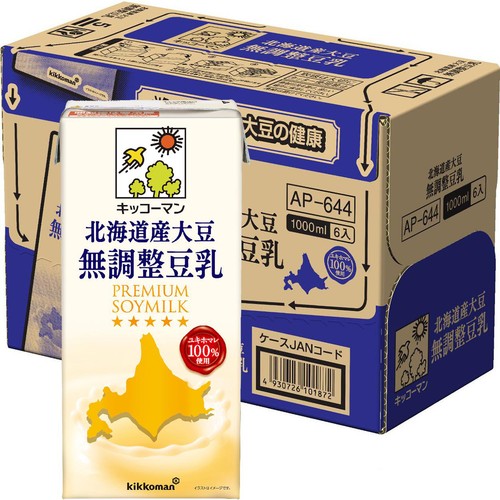 キッコ−マンソイフーズ 北海道産大豆 無調整豆乳 1ケース 1000ml x 6本