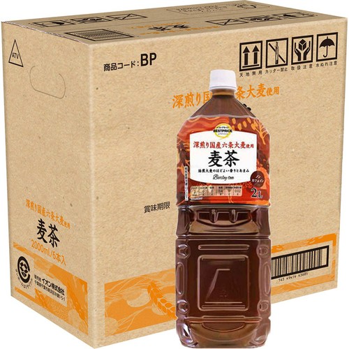 深煎り国産六条大麦使用 麦茶 1ケース 2000ml x 6本 トップバリュベストプライス