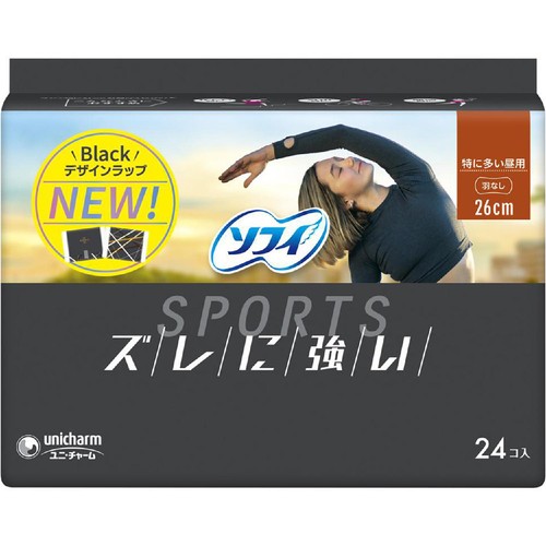 ユニ・チャーム ソフィ SPORTS 特に多い昼用 羽なし 26cm 24枚