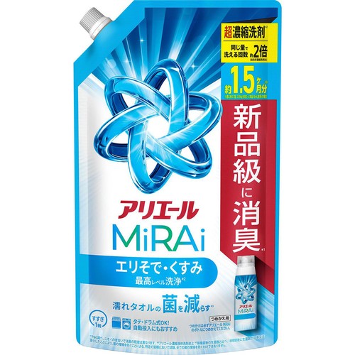 P&G アリエール 洗濯洗剤 MiRAi 超濃縮コンパクト洗剤 エリそで・くすみ最高レベル洗浄 つめかえ用 480g