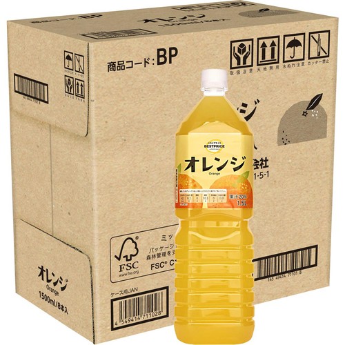 オレンジ 1ケース 1500ml x 8本 トップバリュベストプライス Green