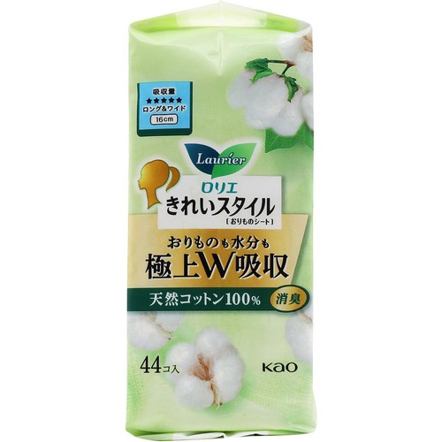 花王 ロリエ きれいスタイル 極上W吸収 天然コットン100% ロング&ワイド 16cm 44個