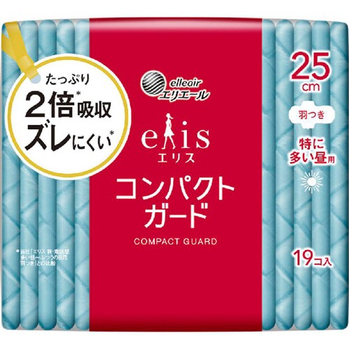大王製紙 エリス コンパクトガード 特に多い昼用 羽つき 25cm 19個
