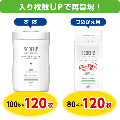 日本製紙クレシア スコッティウェットティシュー除菌ノンアルコールタイプつめかえ用 120枚2個