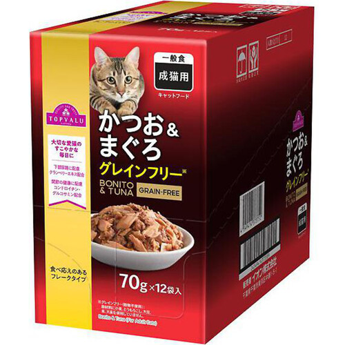 キャットフードパウチ かつお&まぐろ 70g x 12袋 トップバリュ