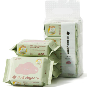 BcBabycare 超厚手おしりふき手口ふき 20枚 x 4パック Green Beans