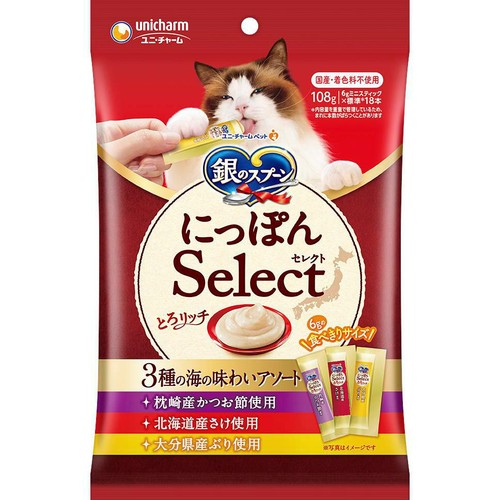 【ペット用】 ユニ・チャーム 国産 銀のスプーン にっぽんSelect とろリッチ 3種の海の味わいアソート 108g