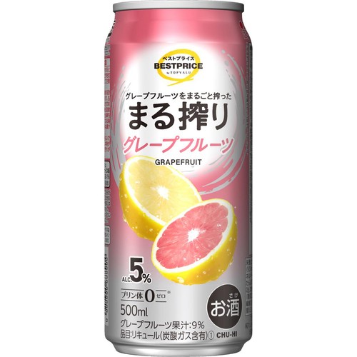 まる搾りグレープフルーツ 1ケース 500ml x 24本 トップバリュベストプライス