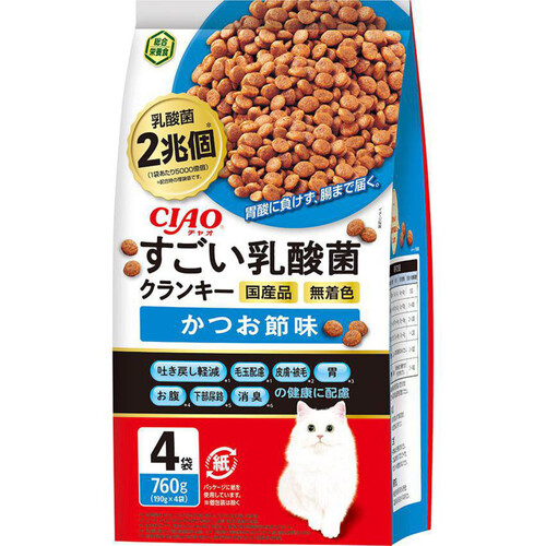 【ペット用】 いなば 国産CIAO 乳酸菌2兆個 すごい乳酸菌 クランキー かつお節味 190g x 4袋