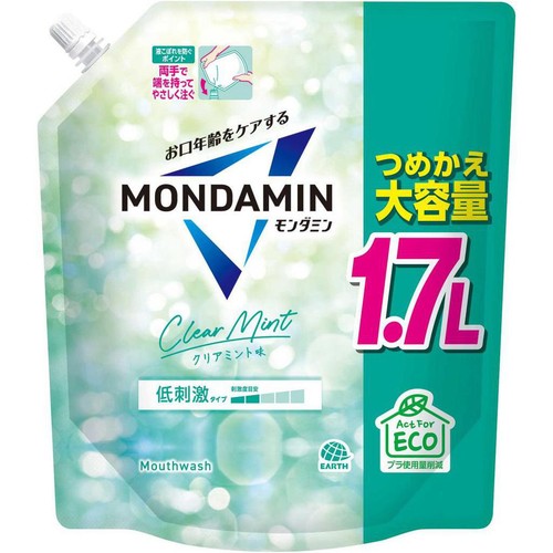アース製薬 モンダミン クリアミント味 低刺激タイプ つめかえ 大容量 1700mL