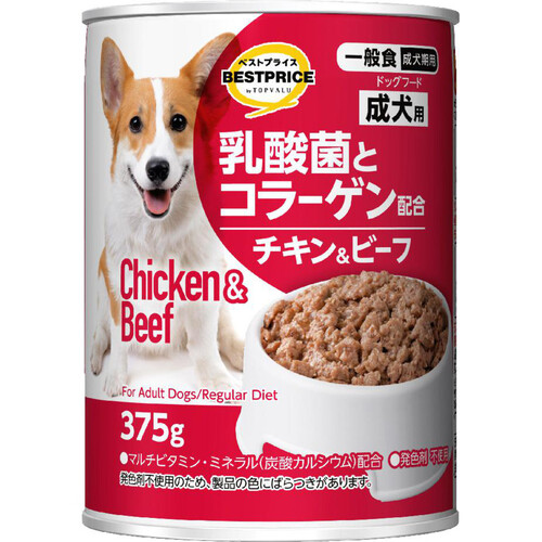 【ペット用】 乳酸菌とコラーゲン配合ドッグフード チキン&ビーフ 成犬用 375g トップバリュベストプライス