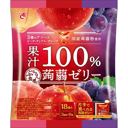 エースベーカリー 果汁100%蒟蒻ゼリーピーチ+アップル+グレープ 324g(18g×18個)