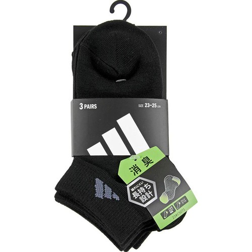 アディダス adidas DEO 消臭 スニーカー丈 3足組 ブラック 23-25cm