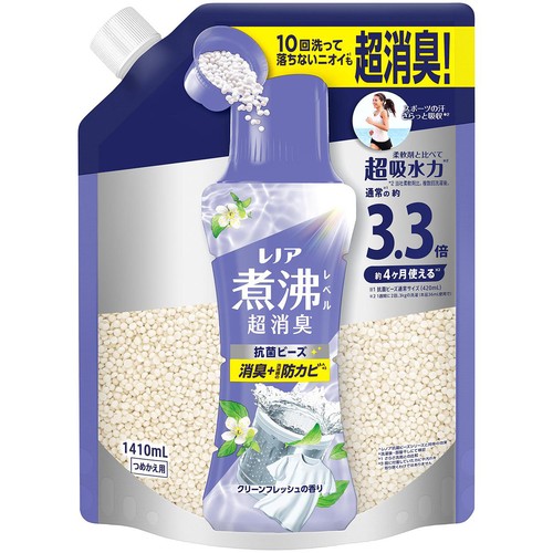 P&G レノア 超消臭 煮沸レベル消臭 抗菌ビーズ 消臭+防カビ クリーンフレッシュ つめかえ 1410mL