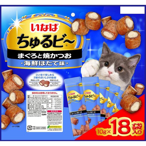 【ペット用】 いなば ちゅるビ〜 まぐろと焼きかつお 海鮮ほたて味 18袋入