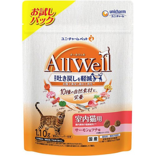 【ペット用】 ユニ・チャーム AllWell 10種の自然素材と栄養 室内猫用 サーモン&ツナ味 110g
