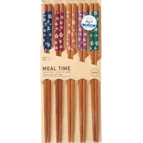 イシダ 客用箸23cm 抗菌すす竹桜百選 おはしセット 日本製 5膳組 Green