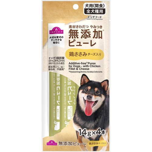 【ペット用】 素材きわだつやみつき無添加 ドッグピューレ 鶏ささみチーズ入り 14g x 4本 トップバリュ