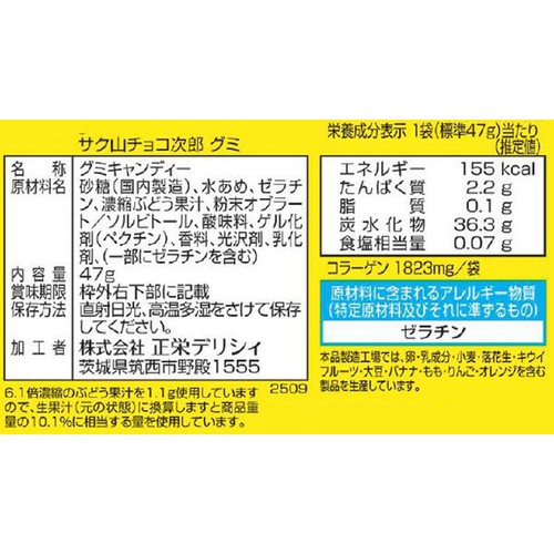 正栄 サク山チョコ次郎グミ ぶどう味 47g Green Beans | グリーン