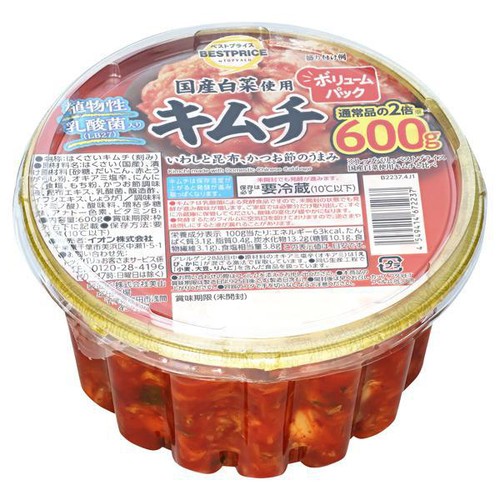 国産白菜使用キムチ ボリュームパック 600g トップバリュベストプライス