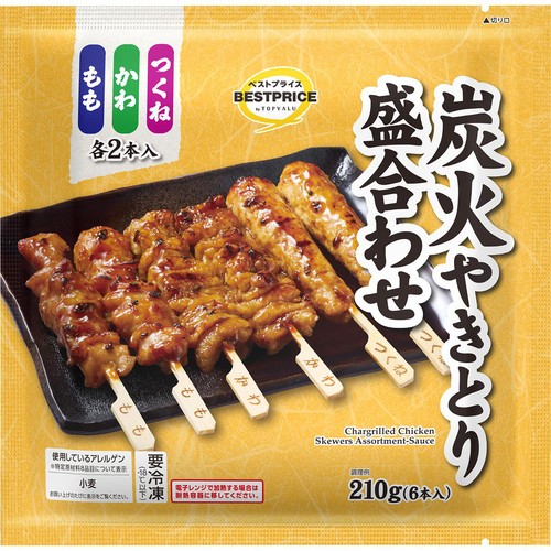 炭火やきとり 盛合せ【冷凍】 6本入(210g) トップバリュベストプライス