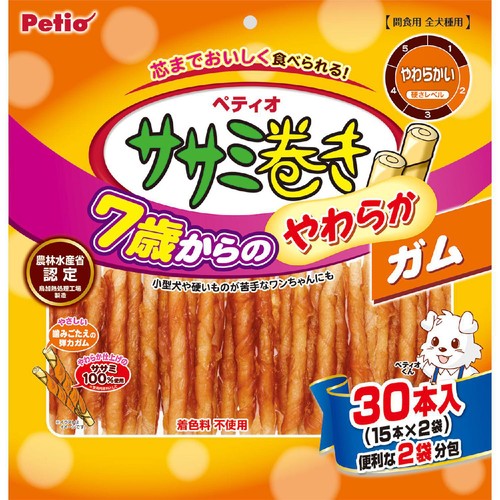 【ペット用】 ペティオ ササミ巻き 7歳からのやわらかガム 30本