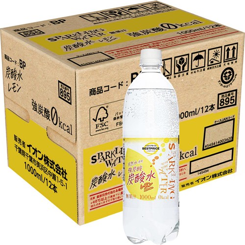 SparklingWater 炭酸水レモン 1ケース 1000ml x 12本 トップバリュベストプライス
