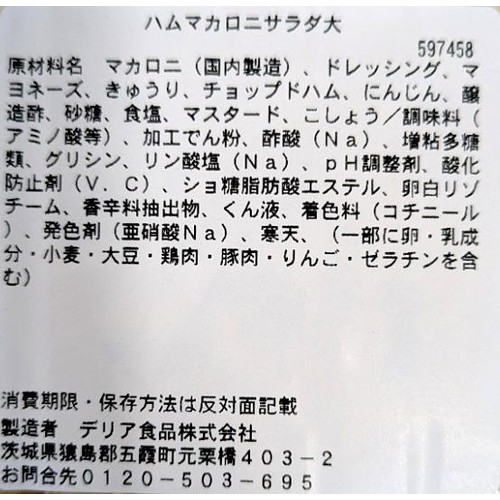 デリア食品 ハムマカロニサラダ 大 1パック(222g)
