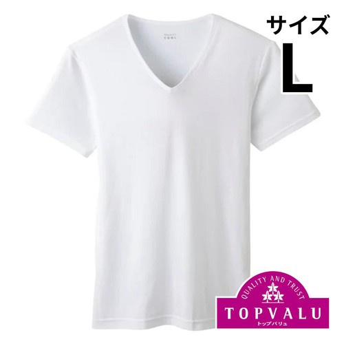 PEACE FIT(ピースフィット)COOL コットン 半袖Vネックシャツ 紳士 シロ L トップバリュ