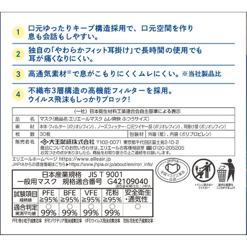 大王製紙 エリエール マスクムレ爽快 ふつう 30枚入