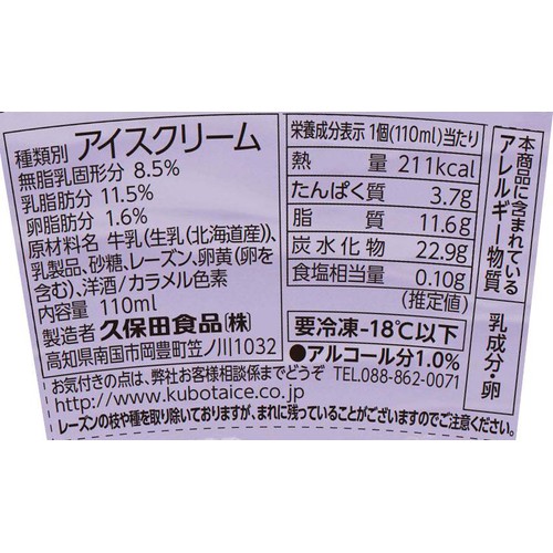 久保田食品 ラムレーズンアイスクリーム 110ml