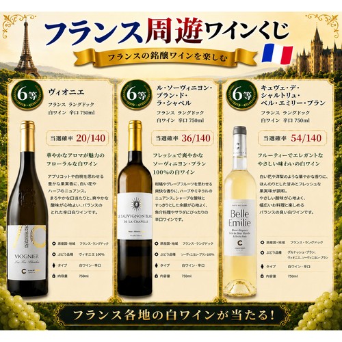【数量限定】【フランス産】 特賞はシャブリ1級!フランス周遊ワインくじ 750ml