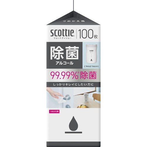 日本製紙クレシア スコッティ ウェットティシュー 除菌アルコール ボトル つめかえ用 100枚