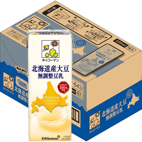 キッコ−マン 北海道産大豆 無調整豆乳 1ケース 200ml x 18本