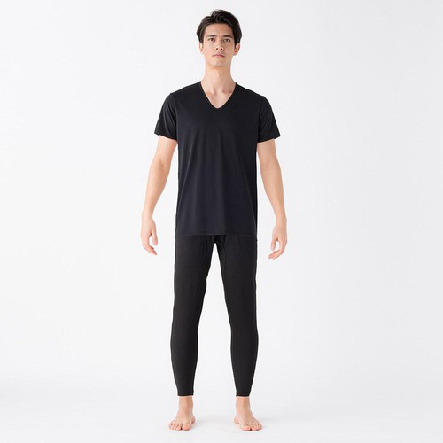 PEACE FIT(ピースフィット) COOL 接触冷感半袖Vネックシャツ 紳士 クロ L トップバリュ