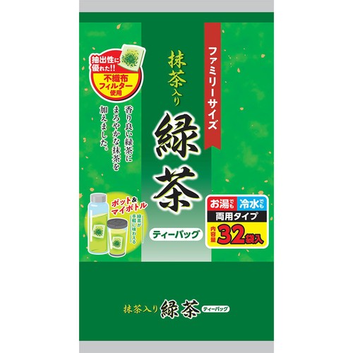 日本茶販売 ファミリーサイズ 抹茶入り緑茶 ティーバッグ 128g(32袋入