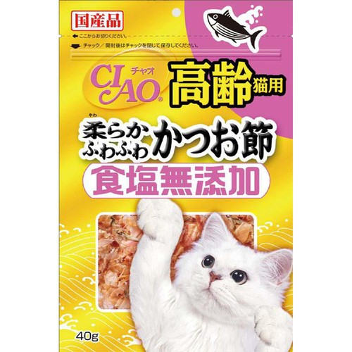 【ペット用】 いなば 国産CIAOパウチ 高齢猫用柔らかふわふわかつお節 食塩無添加 40g