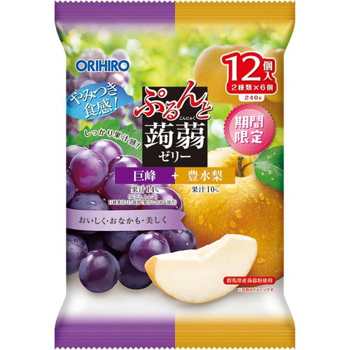 オリヒロ ぷるんと蒟蒻ゼリー パウチ 巨峰 + 豊水梨 12個入