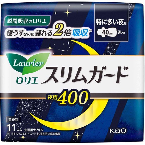 花王 ロリエ スリムガード夜用400 特に多い夜用 羽つき 40cm 11個
