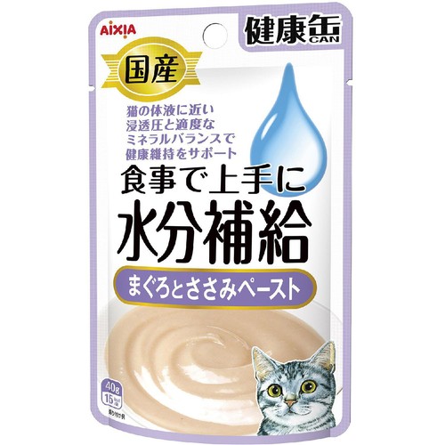 【ペット用】 アイシア 国産健康缶パウチ 食事で上手に水分補給 まぐろとささみペースト 40g