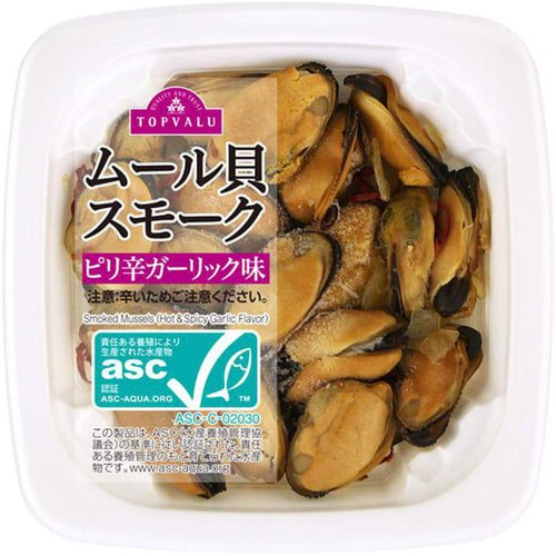 asc認証 ムール貝スモーク ピリ辛ガーリック味 50g トップバリュ