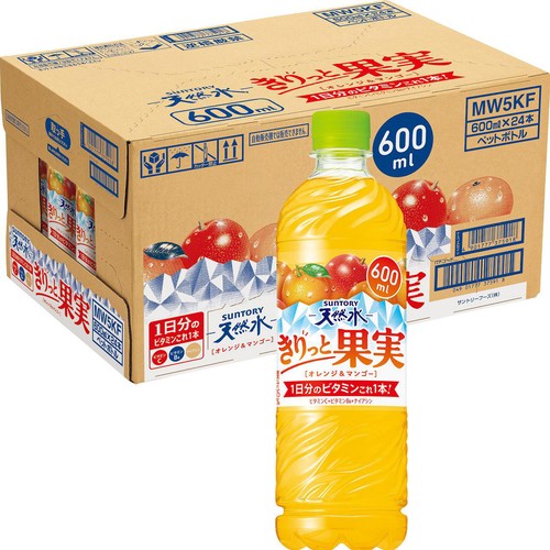 サントリー 天然水 きりっと果実 オレンジ&マンゴー 1ケース 600ml x 24本入