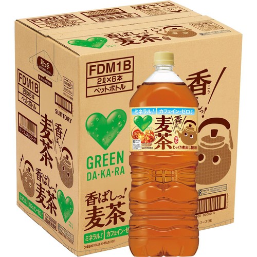サントリー GREENDAKARA 香ばしっ!麦茶 1ケース 2000ml x 6本 Green