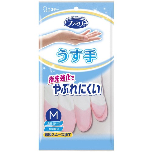 エステー ビニール うす手 手袋 指先強化でやぶれにくい Mサイズ ピンク 1双