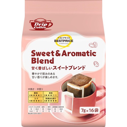 甘く香ばしいスイートブレンドドリップコーヒー 16袋入 トップバリュベストプライス