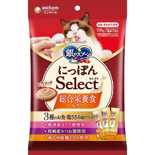 【ペット用】 ユニ・チャーム 国産 銀のスプーン にっぽんSelect とろリッチ 3種のお魚・鶏ささみ味アソート 108g