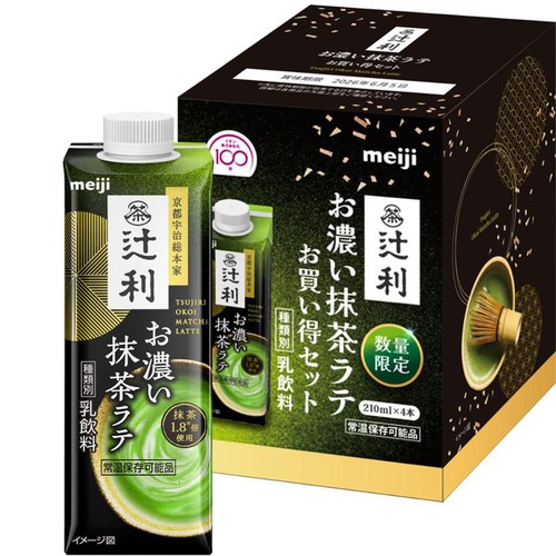 明治 辻利 お濃い抹茶ラテ お買得セット 1ケース 210ml x 4本 Green