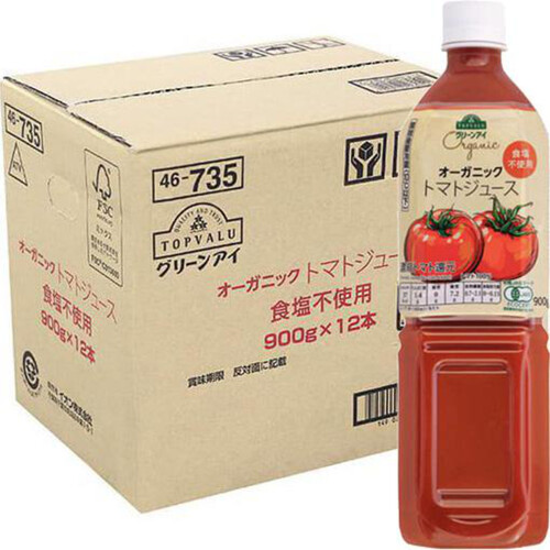 Organic トマトジュース食塩不使用＜ケース＞ 900g x 12本 トップバリュ グリーンアイ