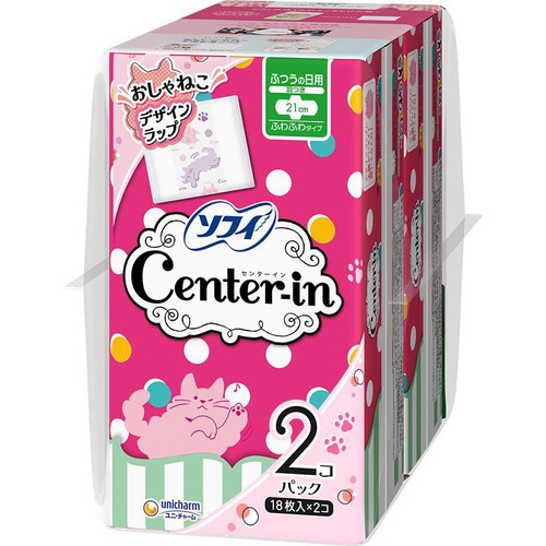 ユニ・チャーム センターイン ふわふわタイプ ふつうの日 羽つき 21cm 18枚 x 2個
