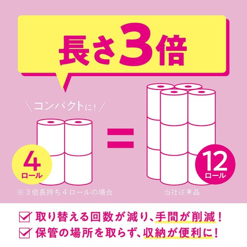 日本製紙クレシア スコッティフラワー3倍長持ちダブル12ロール 75m x 12ロール